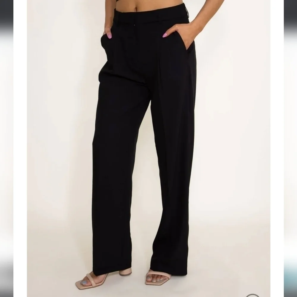 Shinestar Woven Pleated Boyfriend Black Trouser Pants